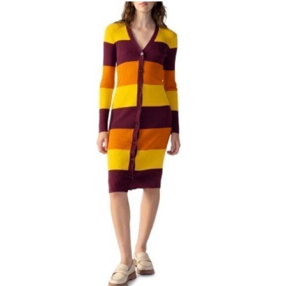 Sanctuary Women's Striped Longline Cardigan Dress - Dark Cherry / Pumpkin New L - Picture 4 of 8